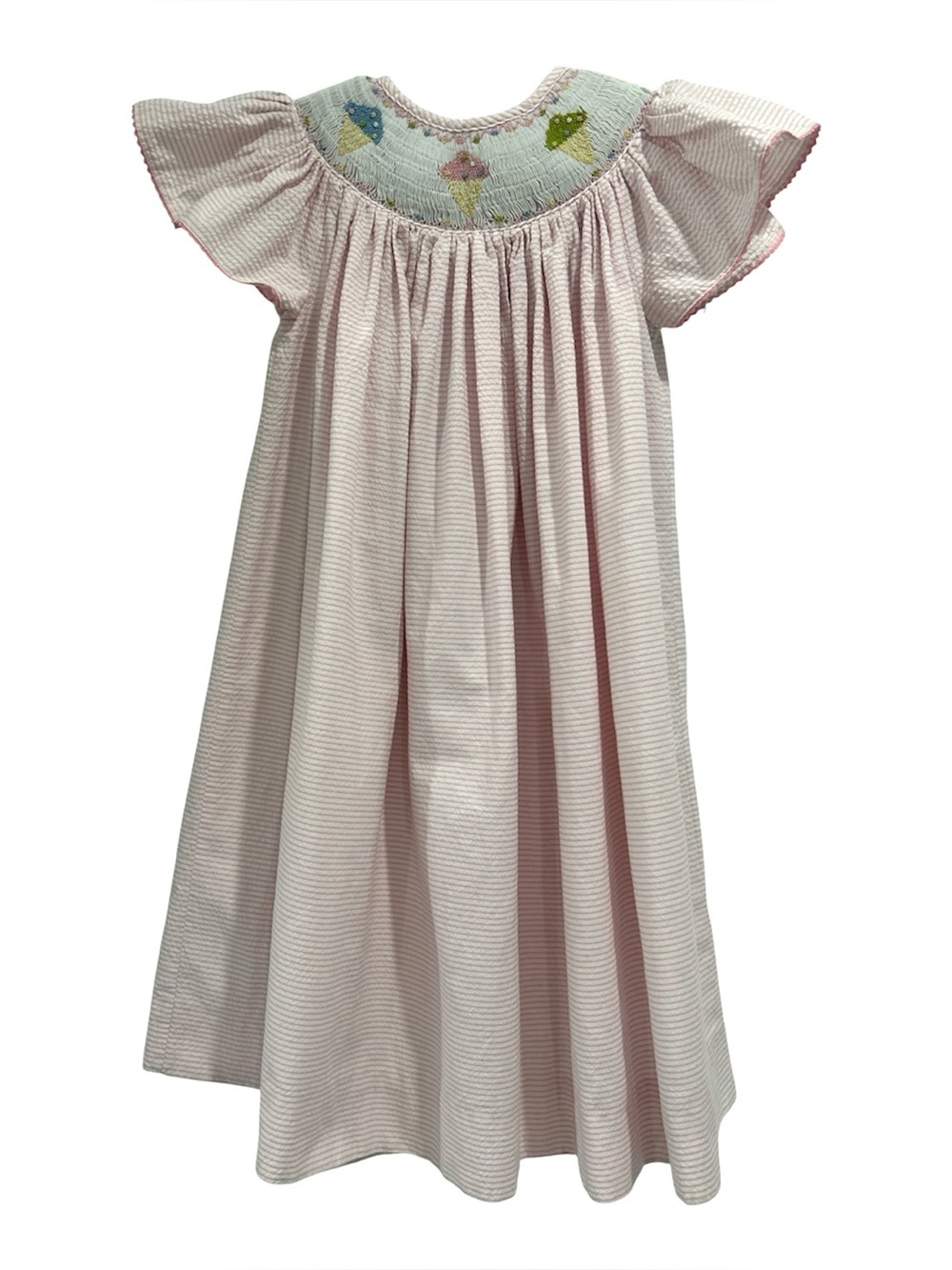 Royal Child Smocked Ice Cream Cone Pink Striped Bishop Dress - 4T
